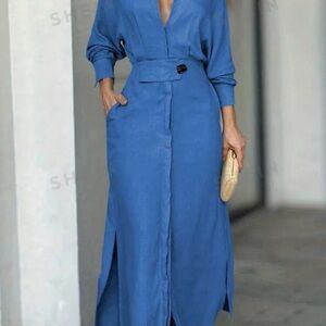 Chic Long Sleeve Blue Dress